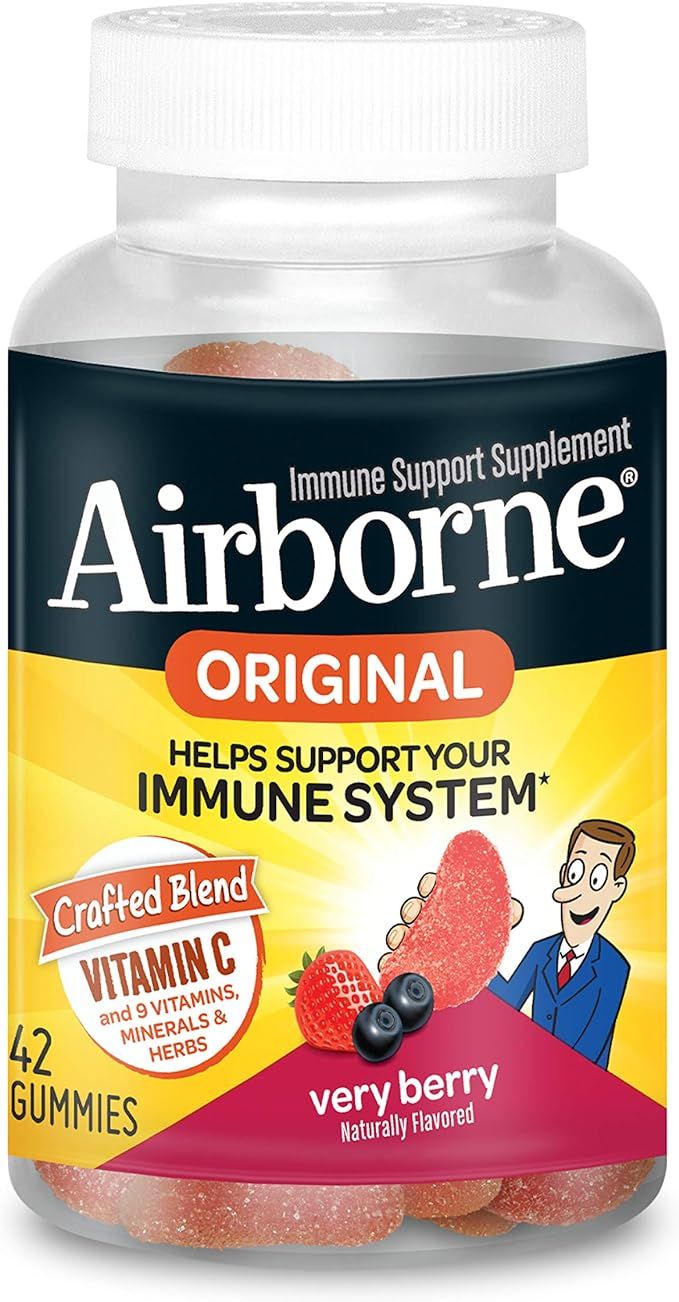 Airborne Vitamin C 750mg - Airborne Very Berry Flavored Gummies (42 count in a bottle), Gluten-Fr... | Amazon (US)