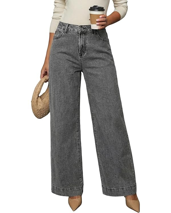DOKOTOO Women's Casual High Waisted Jeans Stretch Button Wide Leg Loose Denim Pants with Pockets | Amazon (US)