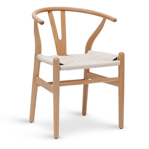 POLY & BARK Weave Dining Chair – Mid-Century Modern Wishbone Dining Chair with Arms, Solid Wood Frame, Indoor Use – Oak – Single - Ideal for Dining Room, Kitchen, or Stylish Accent Setting | Amazon (US)