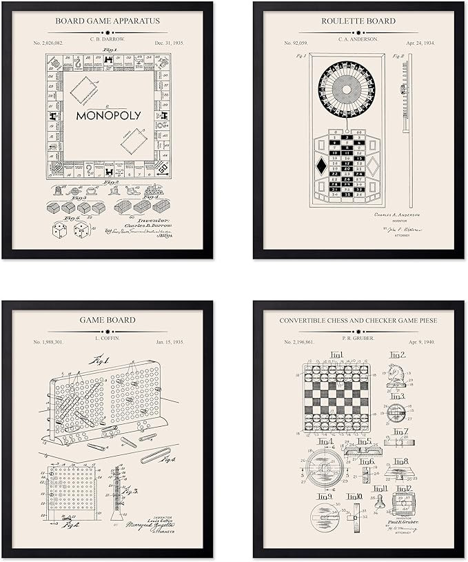 Poster Master 4-Piece Board Game Blueprint Poster - Gaming Patent Print - Chess Art - Roulette Wh... | Amazon (US)