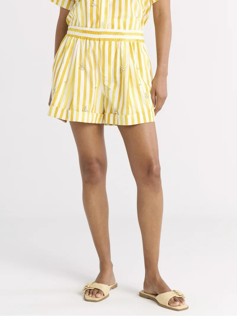 Free Assembly Women's Embellished Pull On Cotton Shorts, 3.5" Inseam, Sizes XS-XXL | Walmart (US)