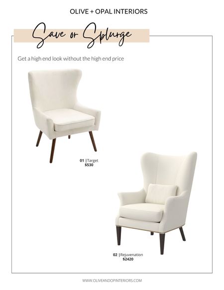 Would you save or splurge on this modern wingback accent chair?!
.
.
.
Target 
Rejuvenation 
Upholstered Wingback Chair 
White Accent Chair 
Nailheads 
Modern 
Transitional 