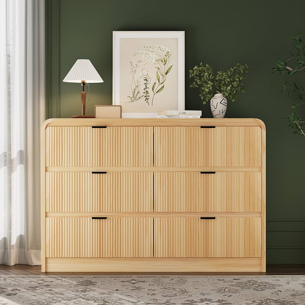 Fluted 6 Drawers Dresser for Bedroom, 54" Wide Wooden Dresser with Metal Handle, Curved Profile D... | Amazon (US)