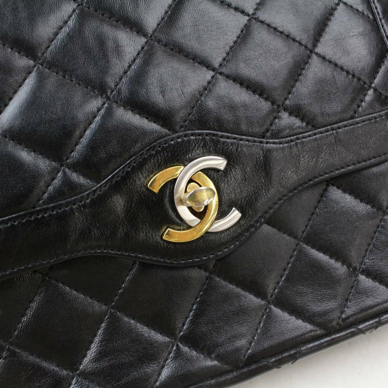 Classic Flap Quilted Two-tone Logo Pardis Edition 870214 Black Leather Shoulder Bag | Walmart (US)