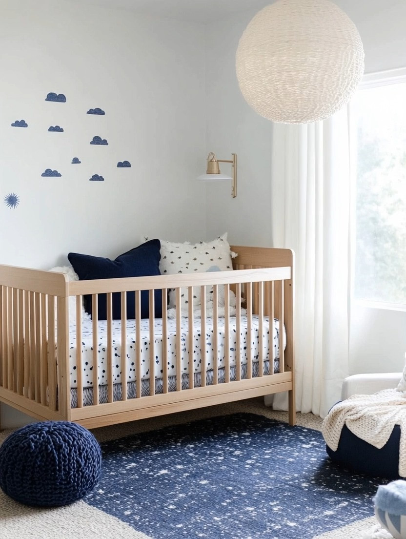 Create a calm, dreamy nursery with a soft cloud theme in shades of light blue, navy, and white. Cloud wall accents add a sense of imagination and wonder—babies naturally love gazing at gentle shapes that feel soothing and familiar. Paired with warm wood furniture, airy curtains, and simple textures, this space feels peaceful, elegant, and perfectly balanced. A cloud-inspired nursery is timeless, serene, and designed to grow beautifully with your little one.

#CloudNursery #BabyRoomDecor #CalmNursery 

 #LTKHome