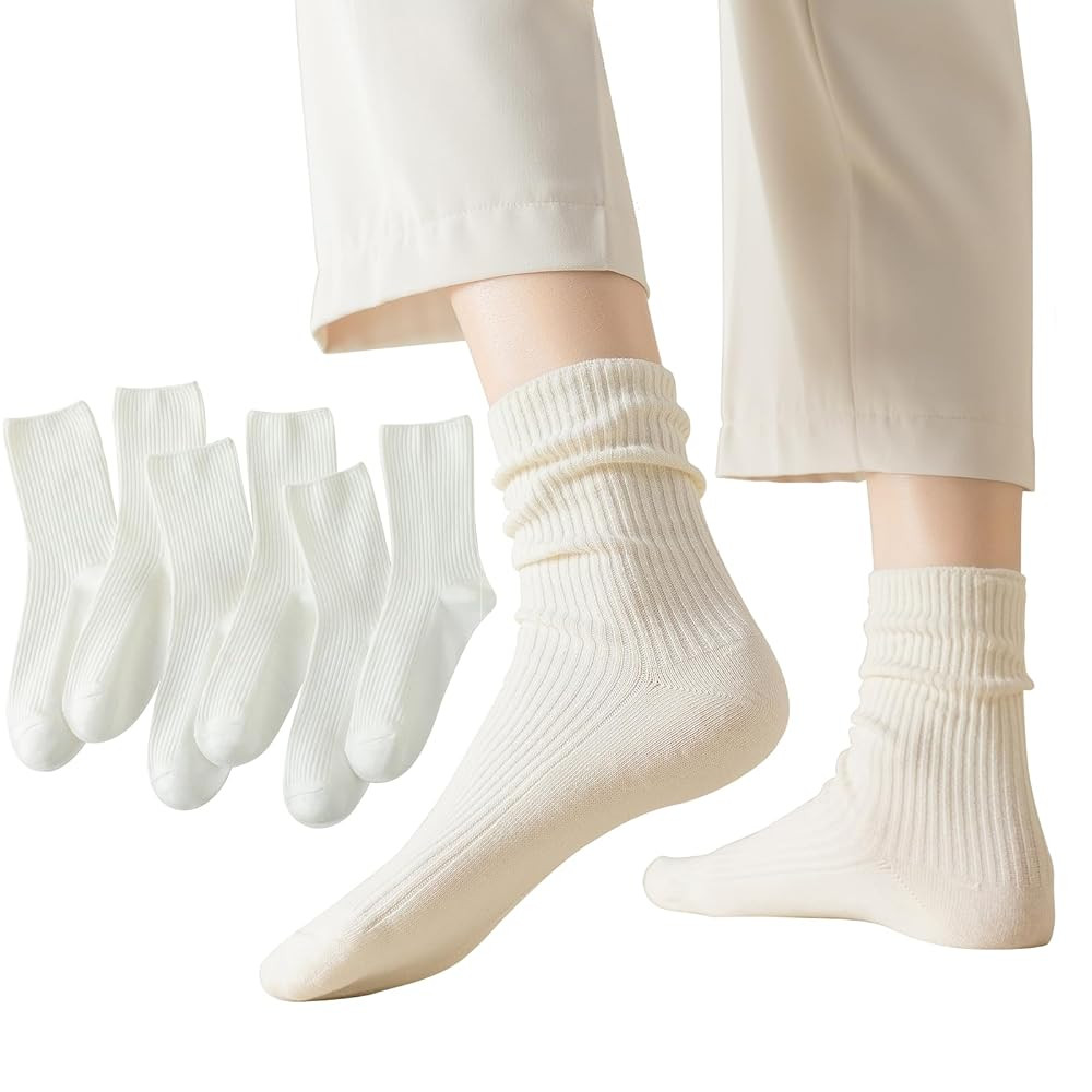 Flydo 6 Pack Women's Crew Socks - Cotton, Cute Casual Athletic Soft Aesthetic | Amazon (US)