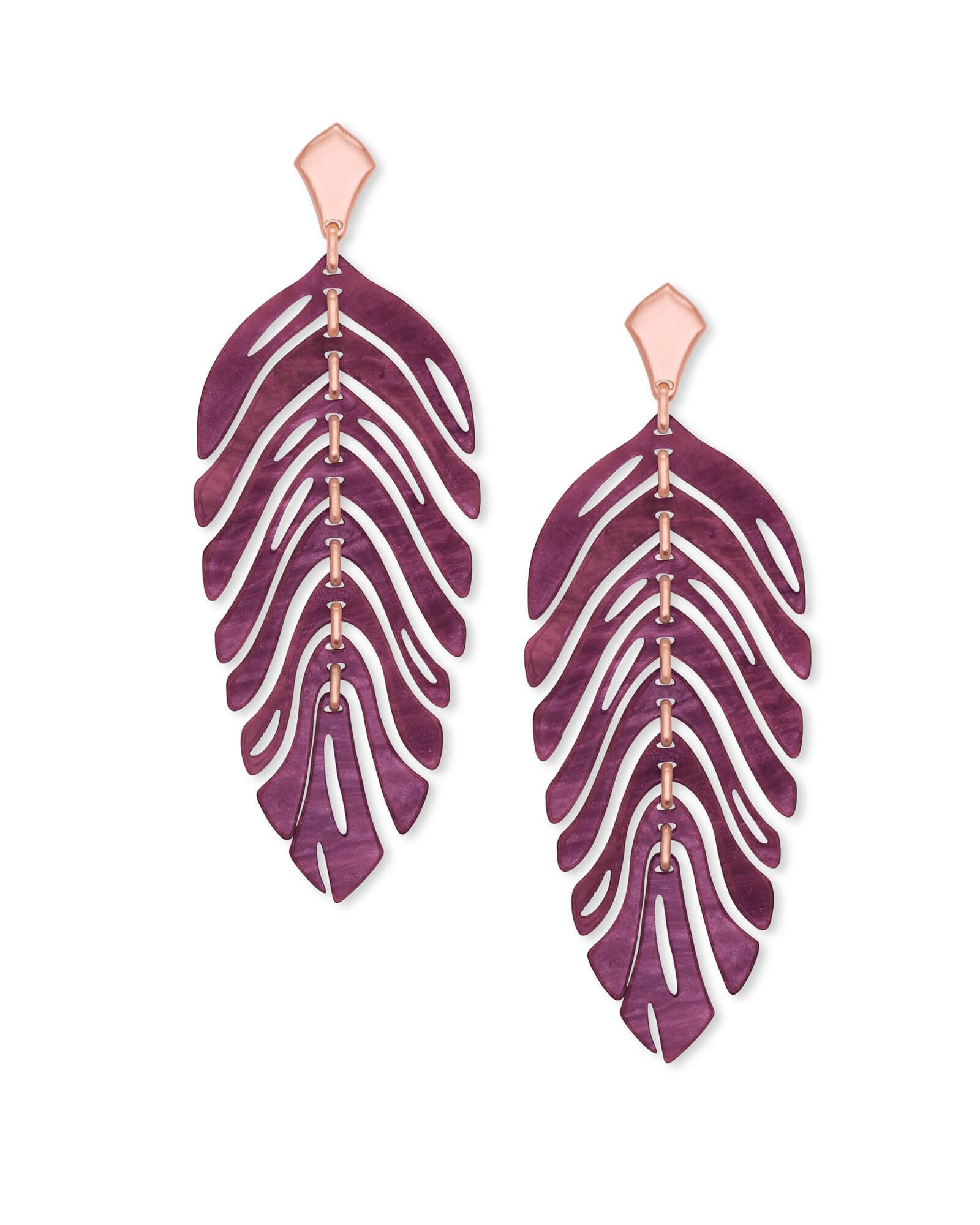 Lotus Rose Gold Statement Earrings in Maroon Marbled Acrylic | Kendra Scott