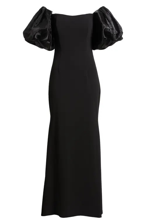 Eliza J Off the Shoulder Puff Sleeve Trumpet Gown in Black at Nordstrom, Size 6 | Nordstrom