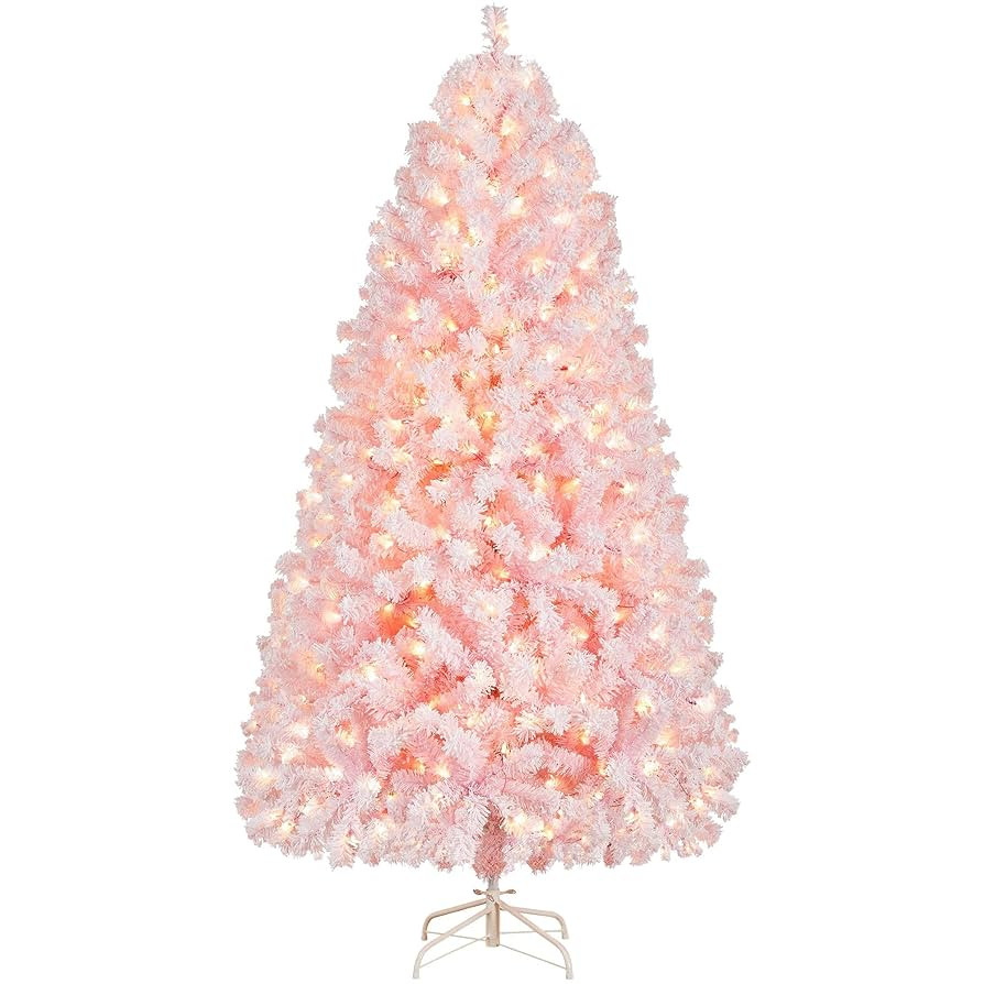 Yaheetech 6ft Pre-lit Artificial Christmas Tree with Incandescent Warm White Lights, Snow Flocked... | Amazon (US)