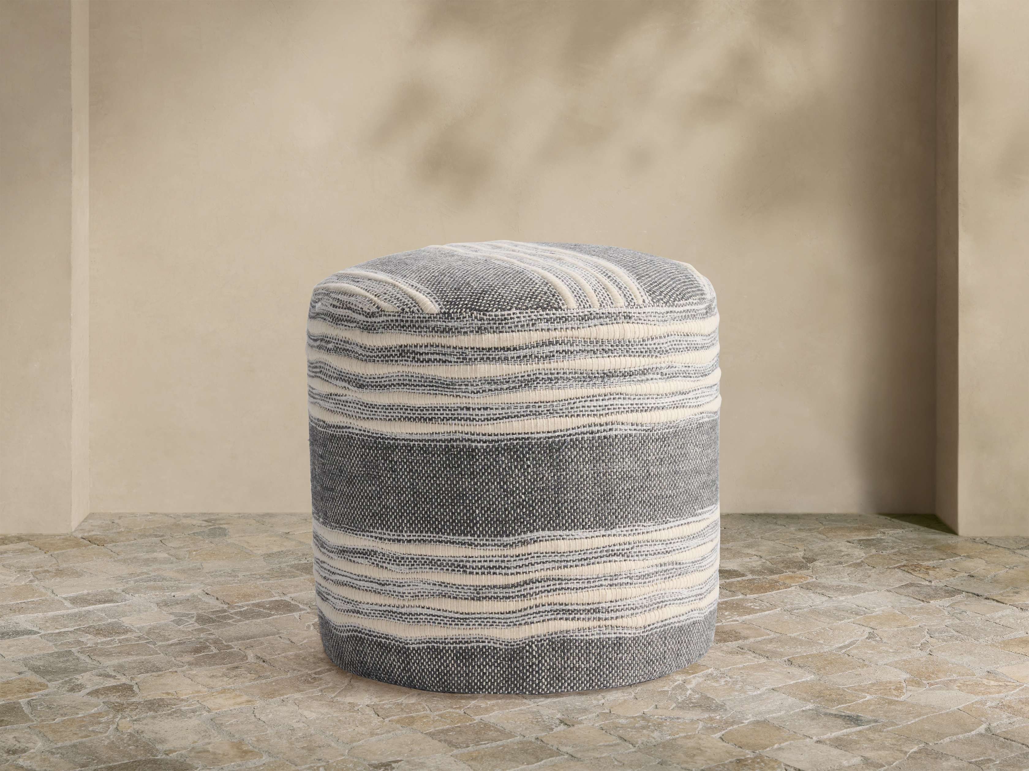 Striped Round Performance Pouf | Arhaus