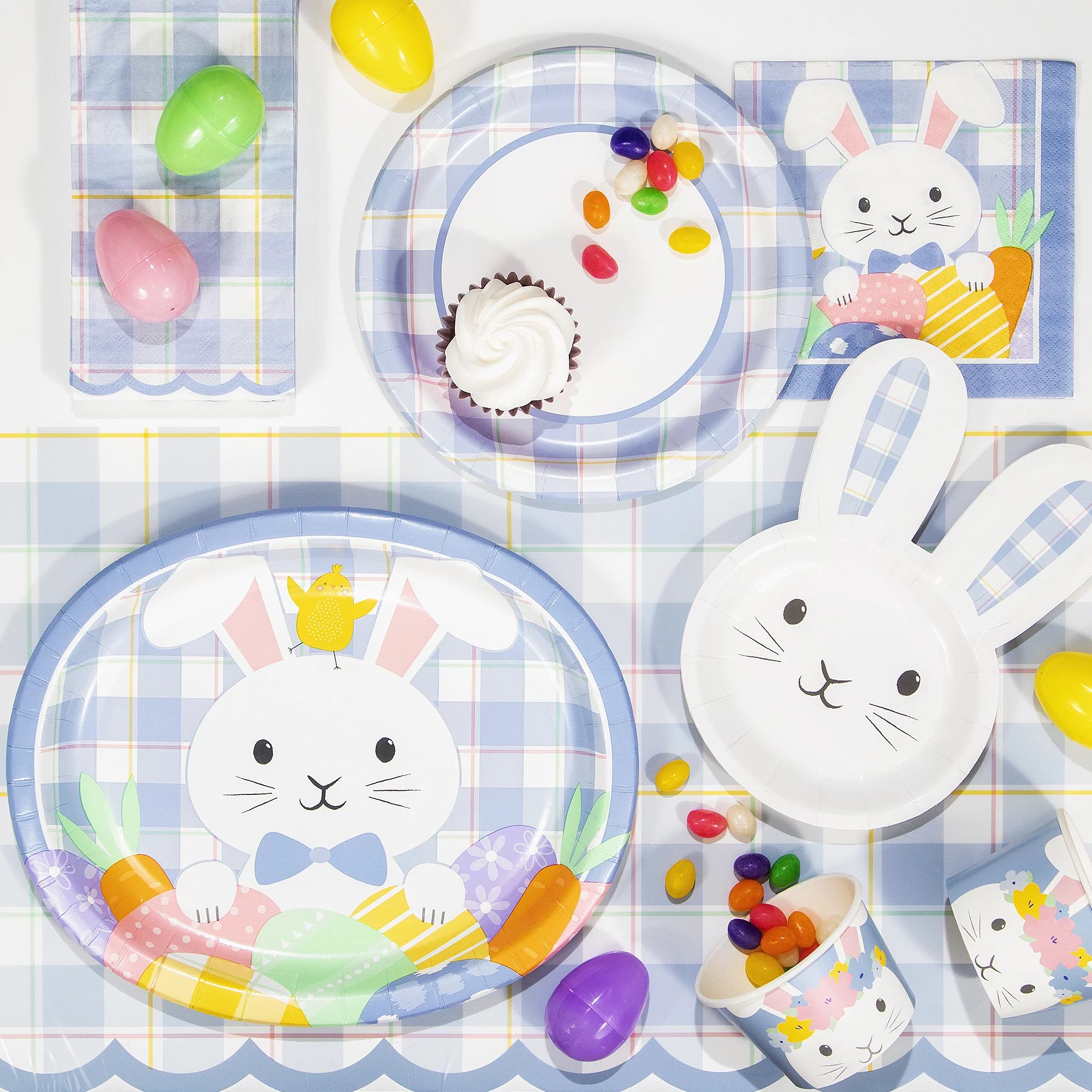 Way to Celebrate Gingham Easter Bunny Oval Paper Plates 10" x 12" 8 Ct Multicolor - Walmart.com | Walmart (US)
