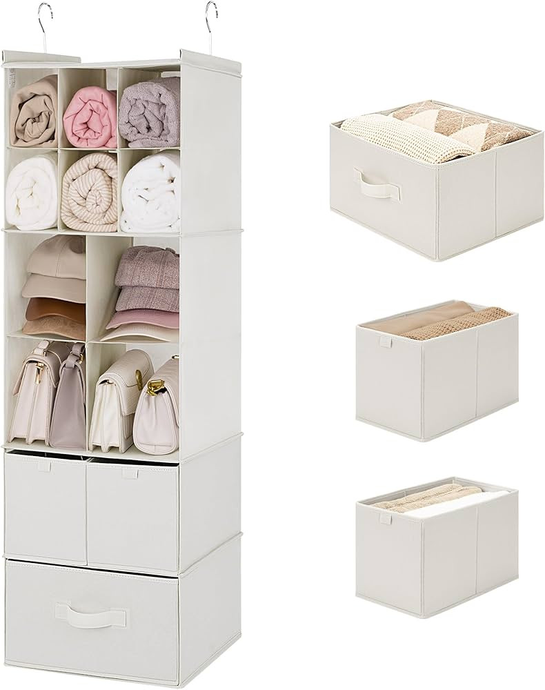 GRANNY SAYS Hanging Closet Organizer with Drawers, 6 Shelf Dividers Closet Hanging Organizer, Fol... | Amazon (US)
