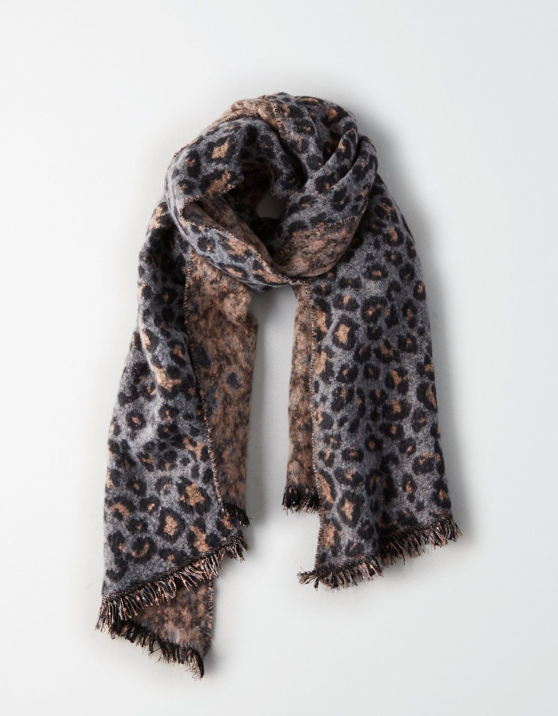 AEO Leopard Pattern Blanket Scarf, Gray | American Eagle Outfitters (US & CA)