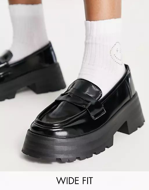 ASOS DESIGN Wide Fit Moonlight chunky loafers in black | ASOS (Global)