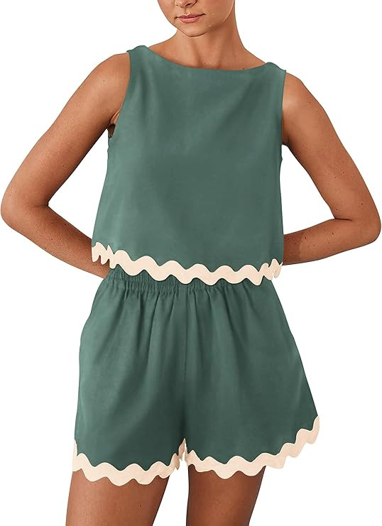 PRETTYGARDEN Women's 2 Piece Beach Vacation Outfits Casual Cropped Tank Top High Waist Shorts Set... | Amazon (US)