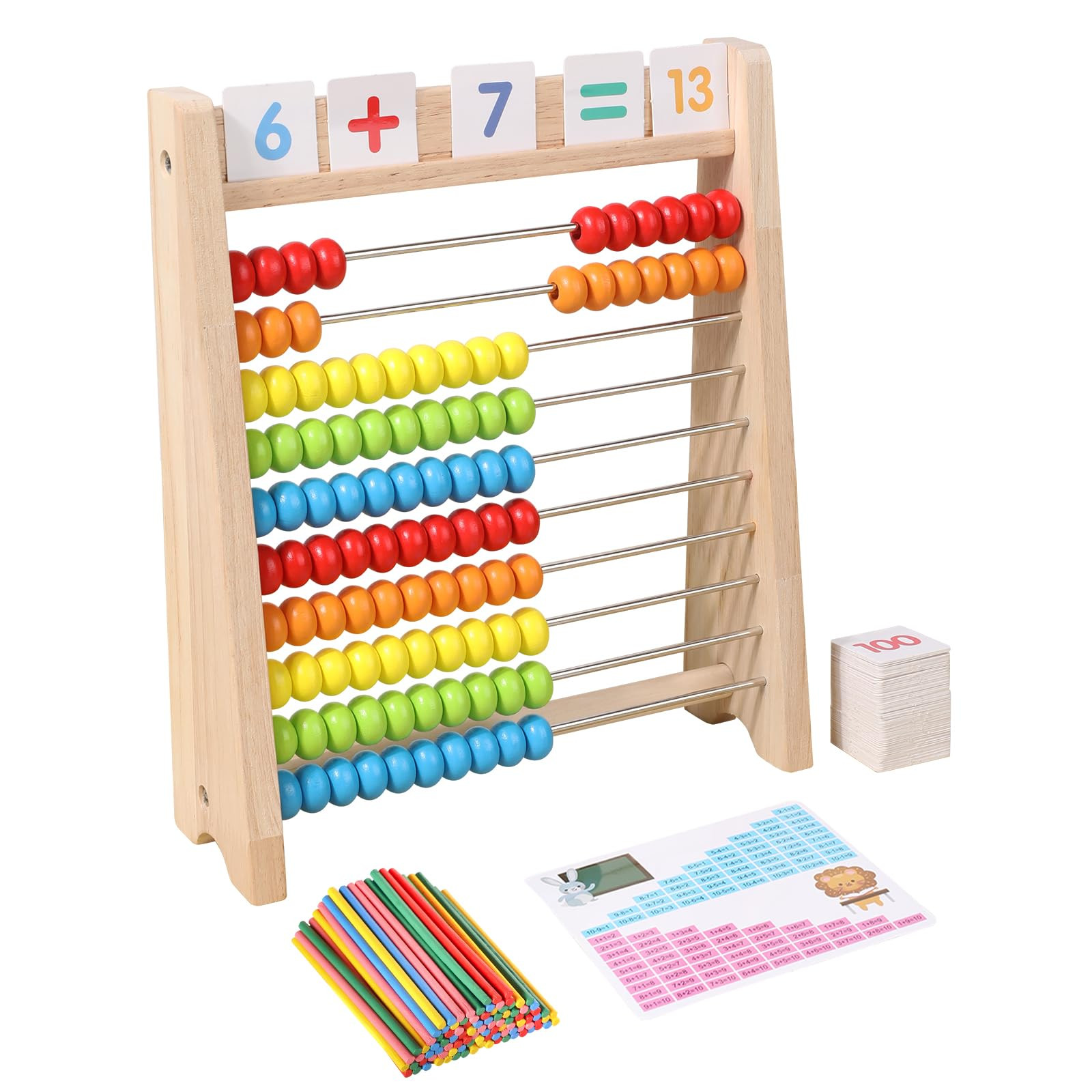 Wooden Abacus for Kids, Math Learning Tool, 10-Row Bead Frame with Counting Sticks, 1-100 Number ... | Amazon (US)