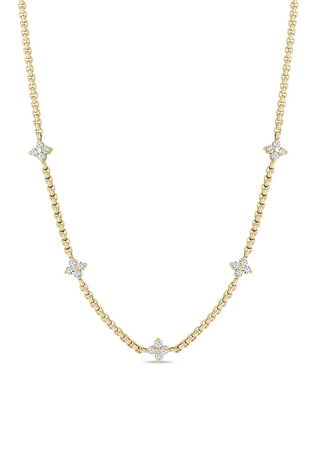 Five Prong Diamond Station Box Chain Necklace | ZOE CHICCO | Marissa Collections
