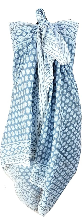 100% Cotton Block Print Sarong - Women's Swimsuit Wrap Cover-Up, Long Beachwear & Resort Apparel | Amazon (US)
