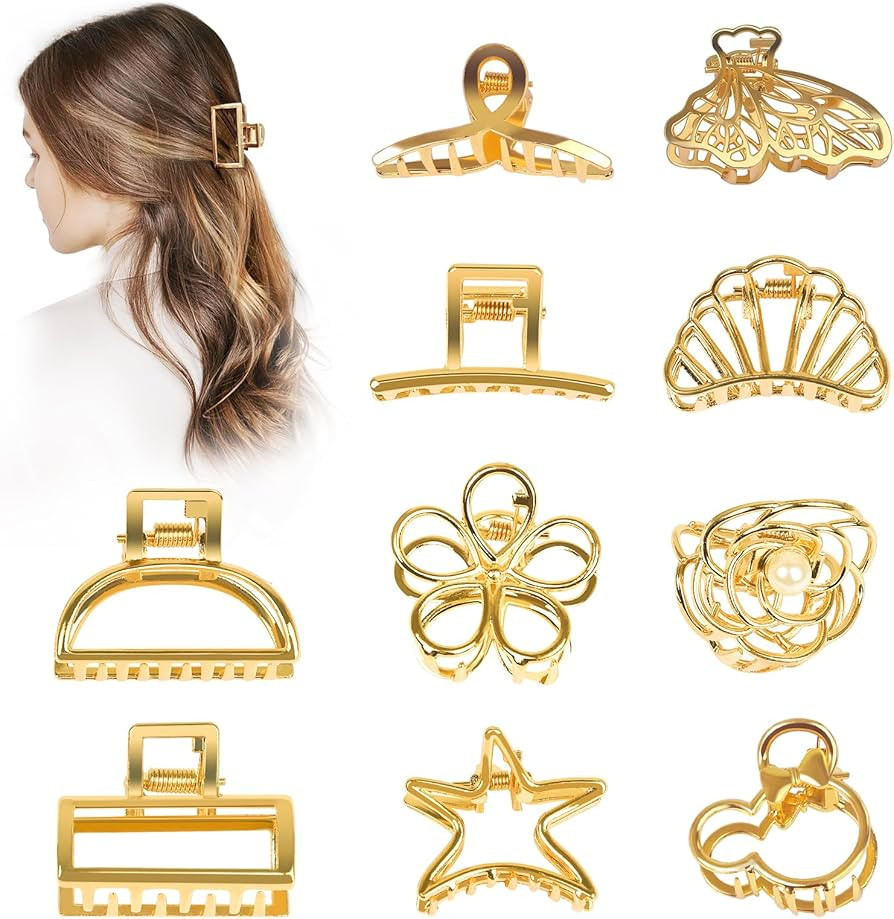 Small Gold Hair Clips, 10 Pack Mini Hair Claw Clips for Women Thick Thin Hair, Metal Hair Accesso... | Amazon (US)