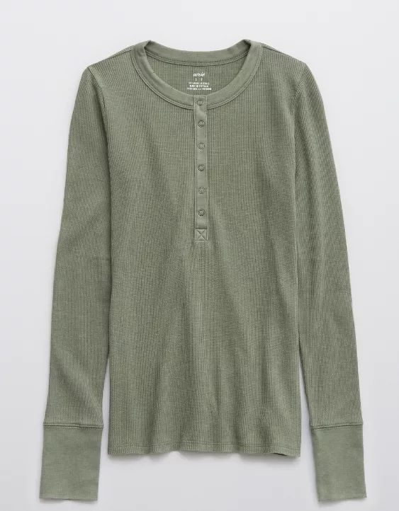 Aerie Waffle Long Sleeve Henley T-Shirt | American Eagle Outfitters (US & CA)