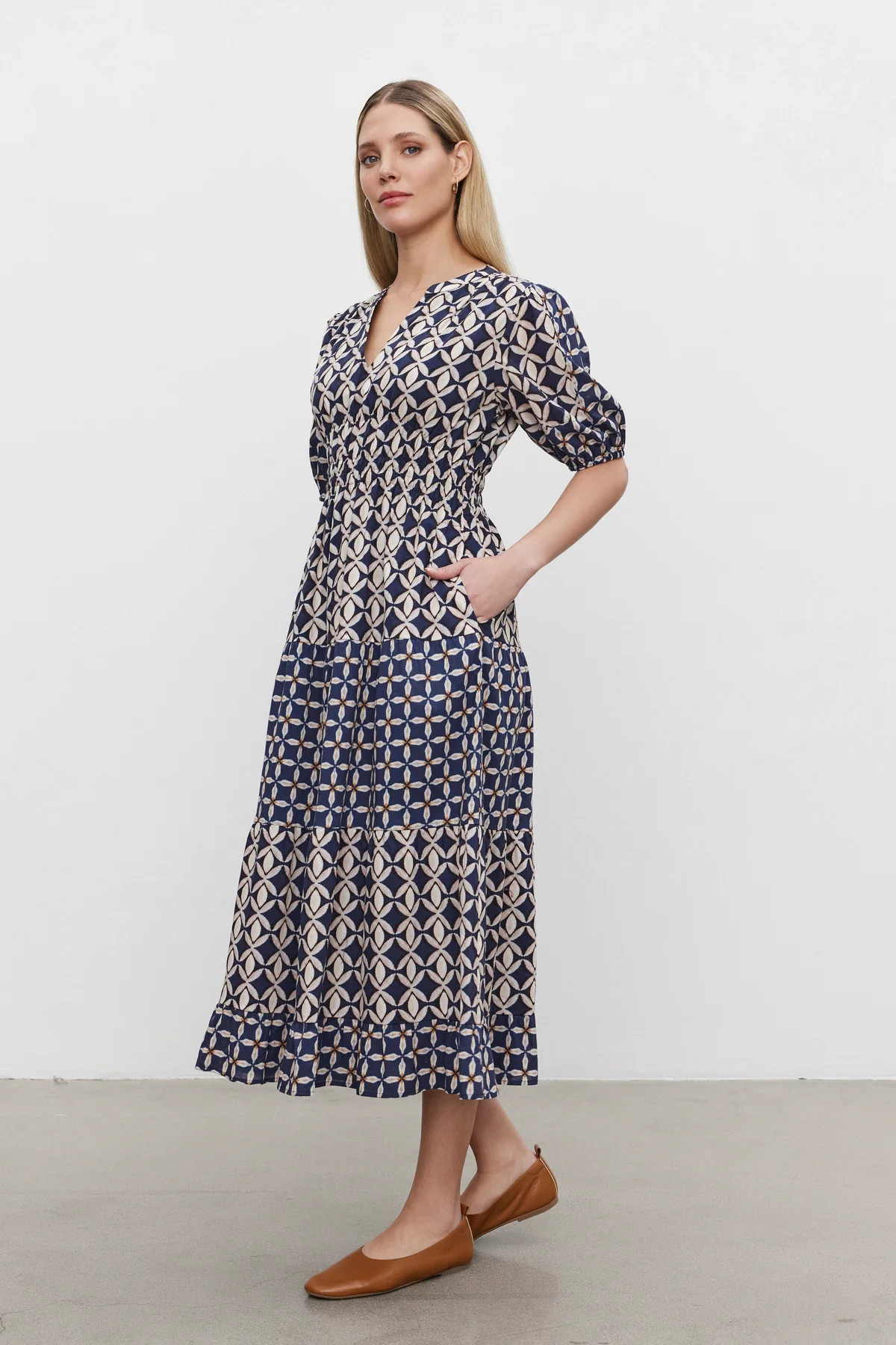 JOEY PRINTED COTTON CAMBRIC TIERED MIDI DRESS | Velvet by Graham & Spencer