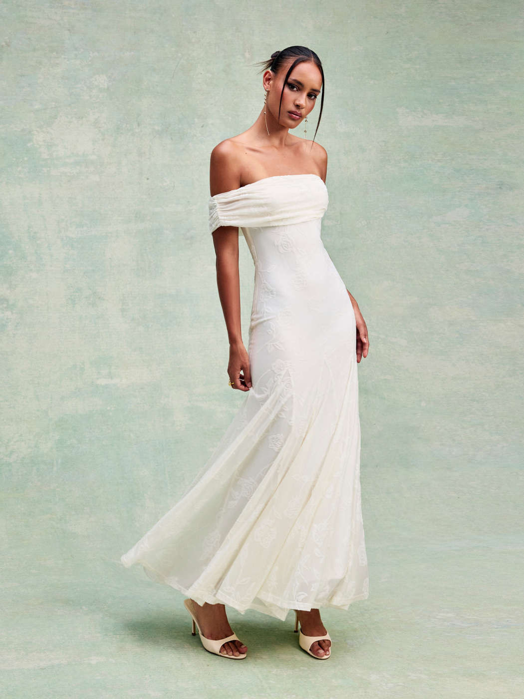 Embroidered Floral Off-shoulder Ruched Mermaid Maxi Dress | Cider