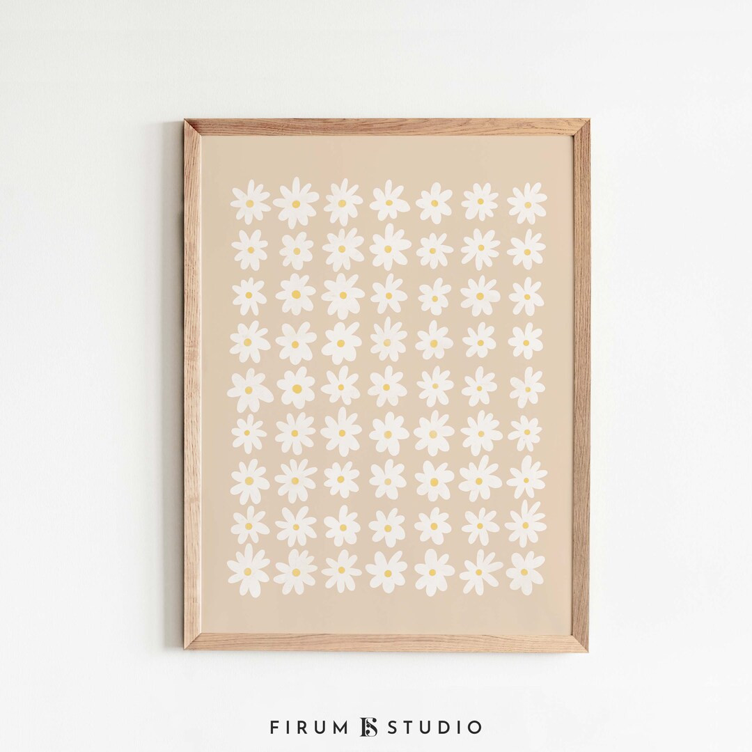 Daises Wall Art, White and Beige Neutral Wall Art, Flower Art Print, Instant Download, Botanical ... | Etsy (US)