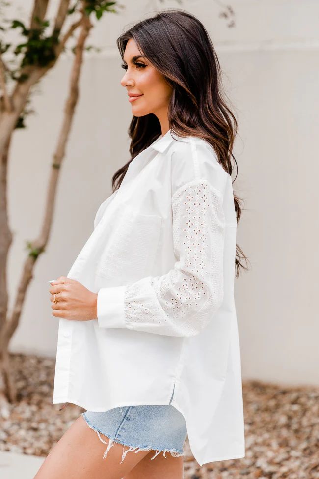 Find The Way Eyelet Sleeve Ivory Button Up Blouse | Pink Lily
