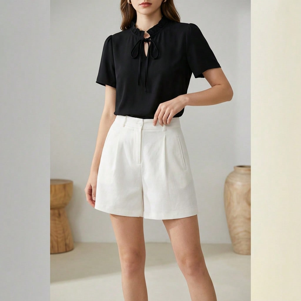 Airaco Shorts Casuales Blancos De Talle Alto Y Holgados Para Mujer, Shorts Anchos Estilizadores | SHEIN