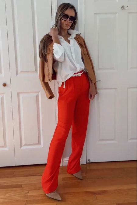 Spring outfit idea ♥️ Red pants are actually easier to style than you think. Would be perfect to wear as a wedding guest.



Camel leather jacket white button down wedding guest outfit destination wedding beach wedding


#LTKtravel #LTKFind #LTKunder100