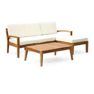 5-Piece L-Shaped Acacia Wood Sectional Patio Sofa Set with Ottoman and Coffee Table-Durable Hardw... | The Home Depot