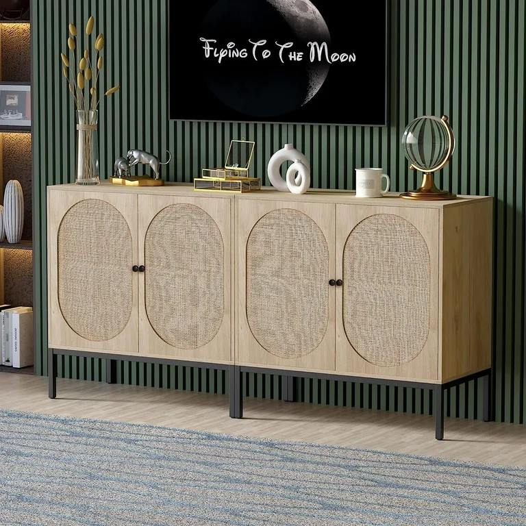 Brafab 63" Buffet Sideboard Cabinets, 4 Door Rattan Storage Cabinet Accent Entryway Chest Console... | Walmart (US)