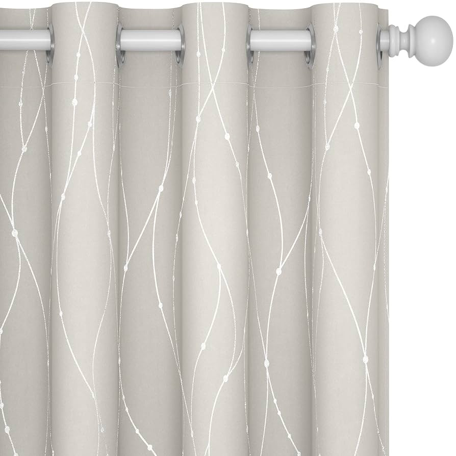 Deconovo Beige Curtains for Living Room, Light Darkening Soundproof Drapes with Wave Dots Silver ... | Amazon (US)