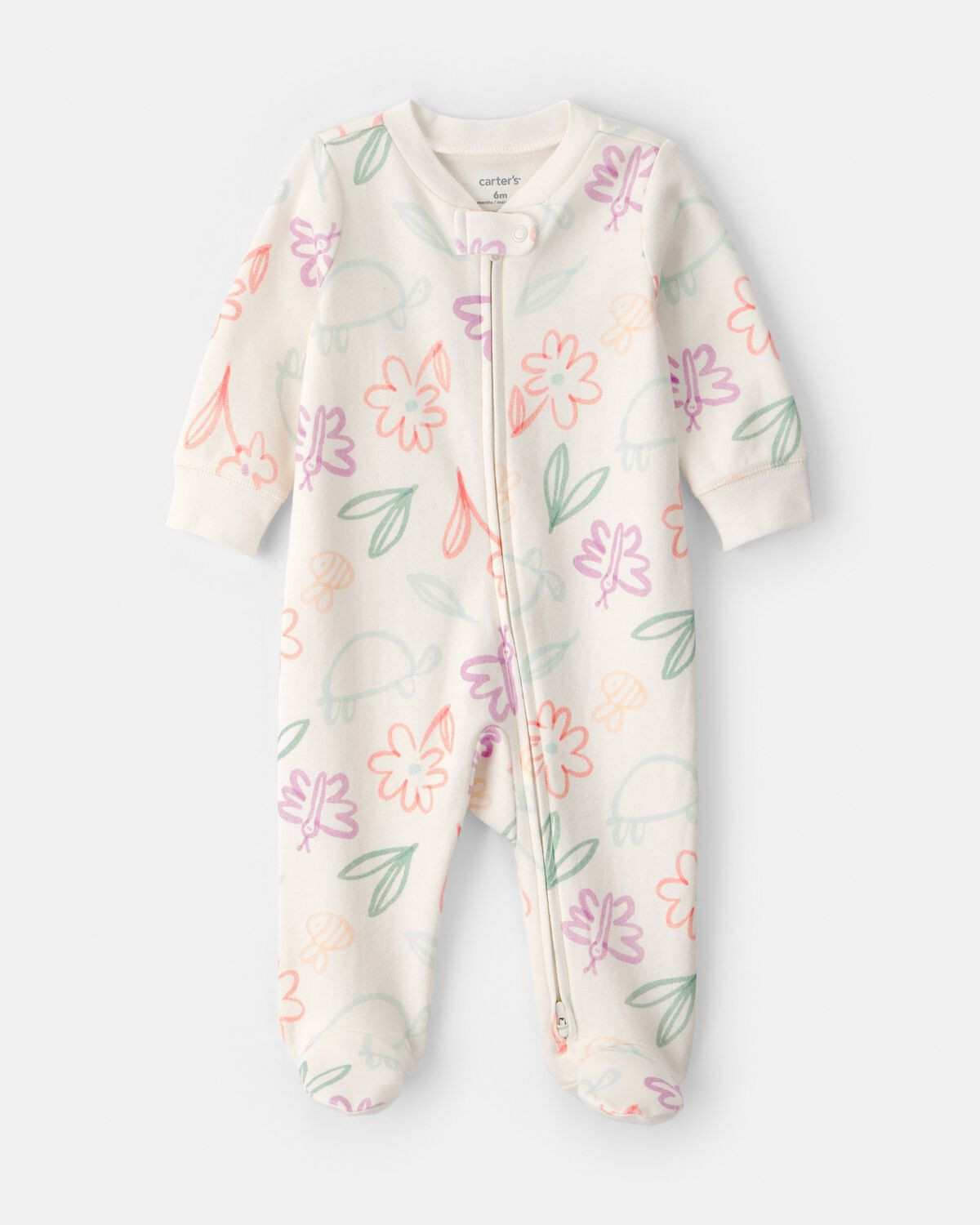 Baby Girl Spring Floral 2-Way Zip 100% Cotton Sleep & Play Pajama - Ivory | Carter's Inc