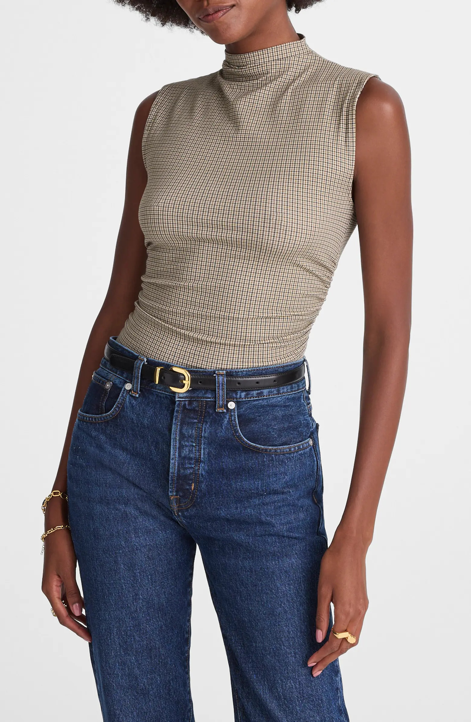 Houndstooth Ruched Mock Neck Sleeveless Top | Nordstrom