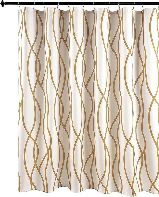 Biscaynebay Extra Long Textured Fabric Shower Curtain 72 Inch by 72 Inch, Gold Printed Dancing Ba... | Amazon (US)