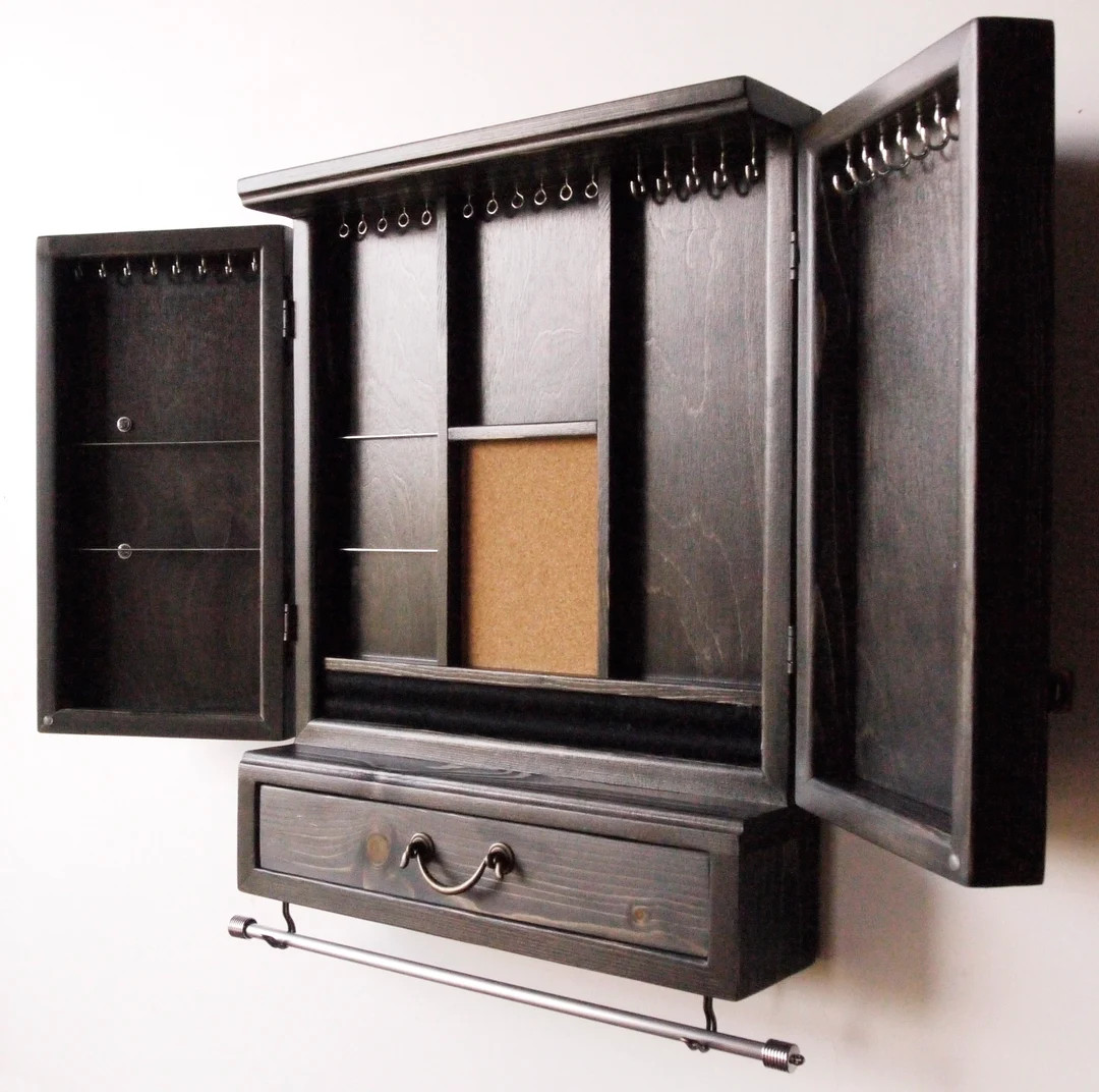 Jewelry Cabinet.earrings Display With Drawer /shelf/ Armoire/ Jewelry Storage/wooden Wall Mounted... | Etsy (US)