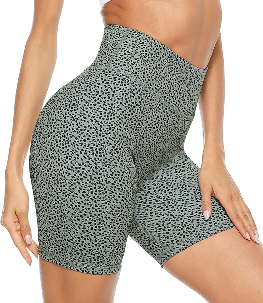 PERSIT Women's High Waist Print Workout Yoga Shorts with 2 Hidden Pockets, Non See-Through Tummy Con | Amazon (US)