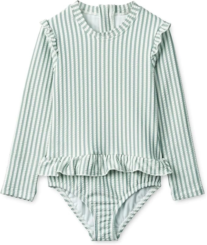 Girls One Piece Swimsuits Zipper Rash Guard Long Sleeve Bathing Suit with Ruffle Hem UPF50+ | Amazon (US)