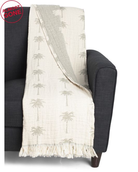 Made In Portugal Textured Mallow Throw With Palm Trees | TJ Maxx
