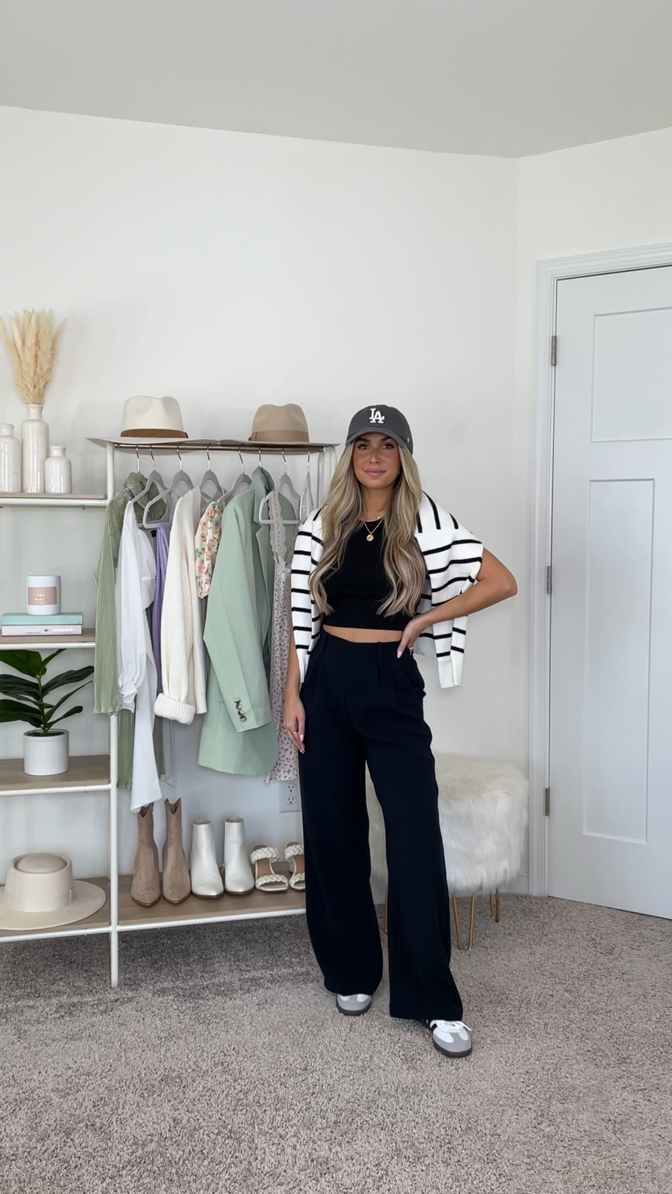 Casual Fall Outfit 🤎 
+ Abercrombie trousers: 25 short 
+ amazon sweater: small
+ H&M tank top: xs
+ adidas sambas sneakers: size 6 

#LTKstyletip #LTKSeasonal #LTKfindsunder100