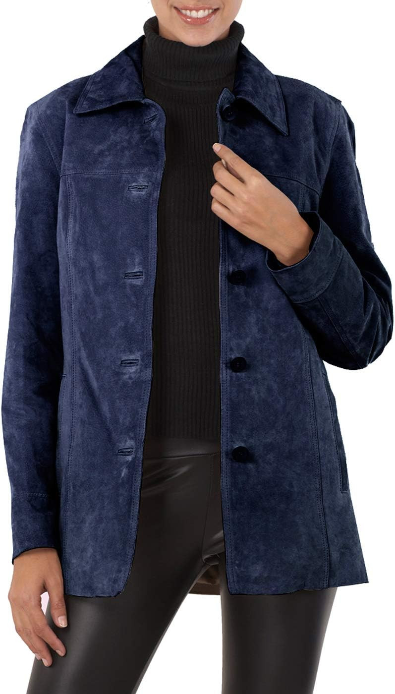 Women's Suede Leather Car Coat - Regular, Petite & Plus Size Outerwear | Amazon (US)