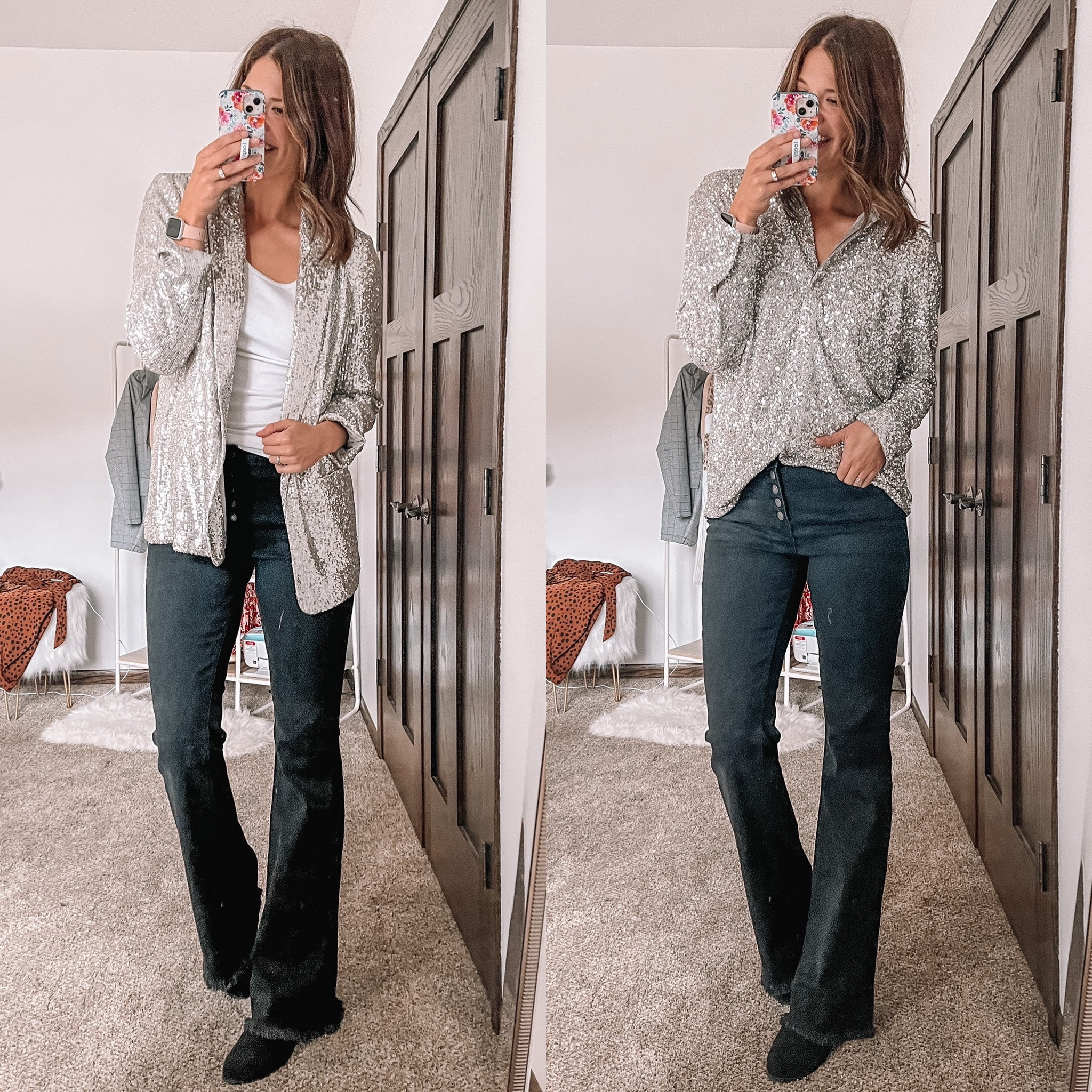 Express sequin blazer and sequin portofino shirt both 40% off. Wearing large in both.
Black flare jeans size 10 long. BOGO 50% off

#LTKSeasonal #LTKCyberweek #LTKsalealert