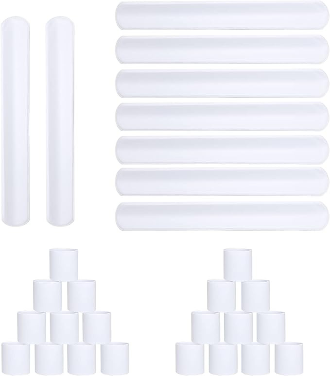HappyHapi 42 Pack Slap Bracelets White, 8.7 x 1.2 Inch DIY Slap Bands Party Favors for Birthday,H... | Amazon (US)
