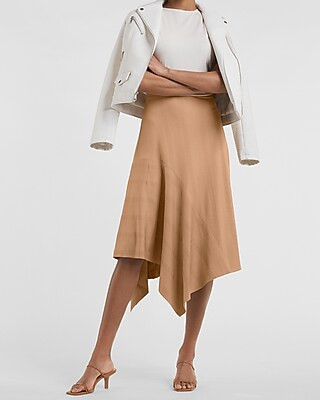 High Waisted Ribbed Knit Flounce Midi Skirt | Express