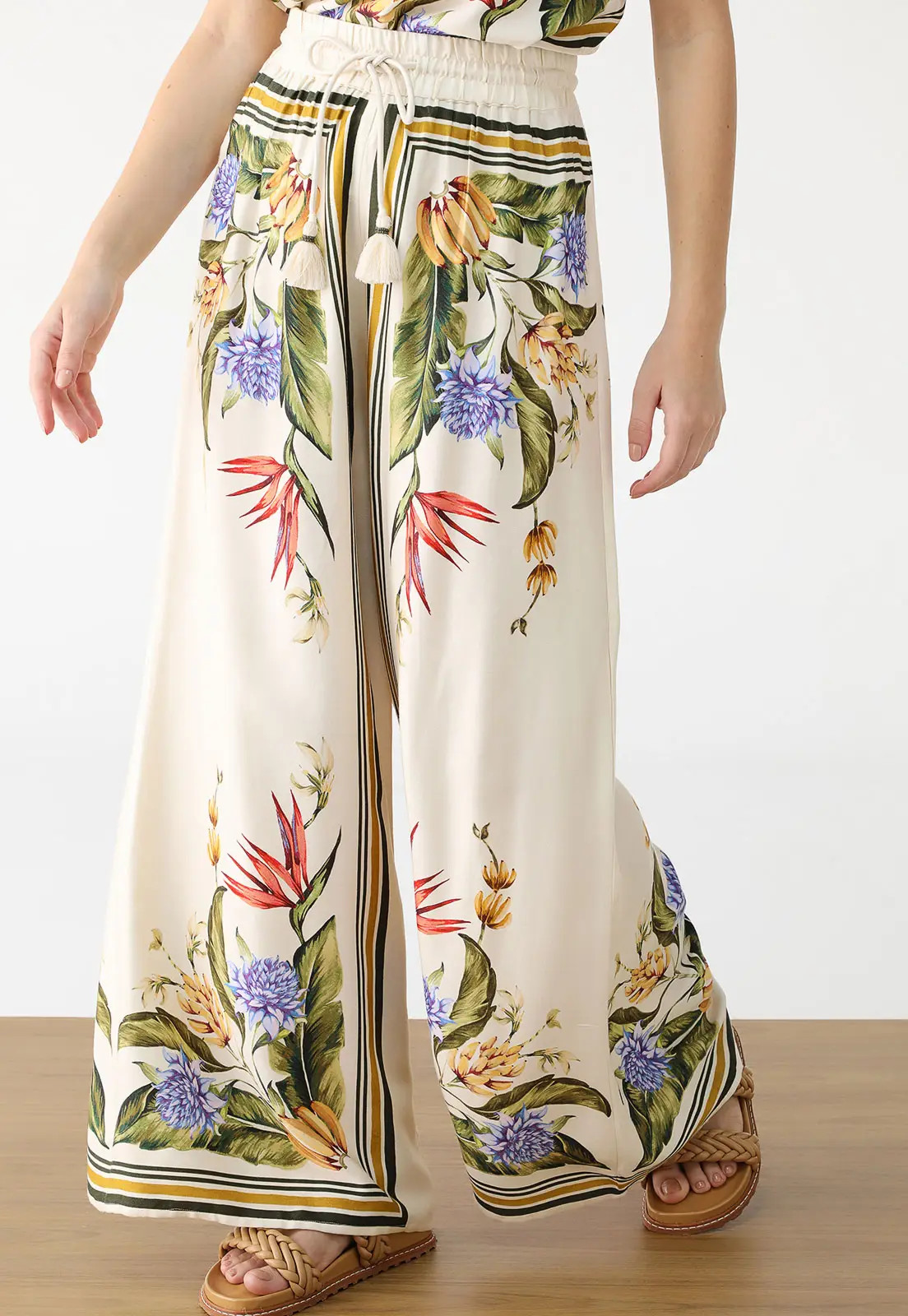 Calça FARM Wide Leg lenço Tropical Off-White | Dafiti (BR)