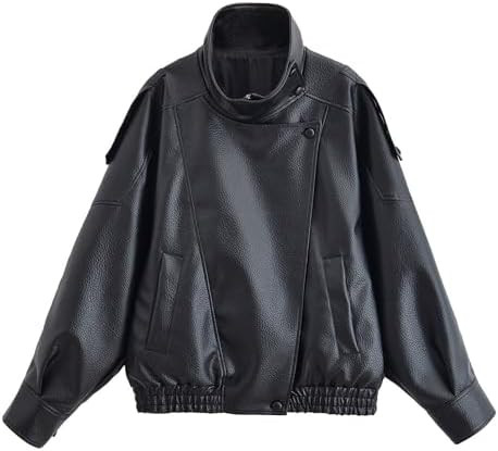 FindThy Women’s Oversized Faux Leather Jacket Casual High Collar Long Sleeve Zip Up Fall Fashio... | Amazon (US)