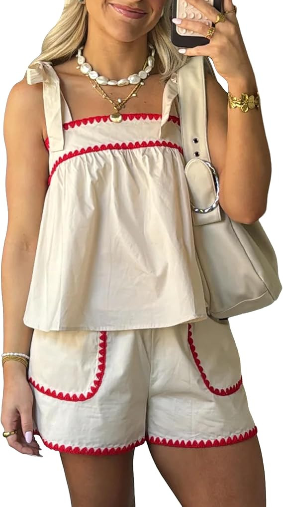 Womens Summer Boho Tank Tops Shorts Set - Lounge Sets 2 Piece Outfit with Adjustable Straps for B... | Amazon (US)