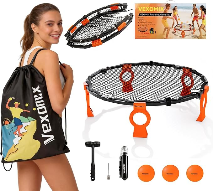 Upgraded Foldable Metal Roundnet Game Set for Outdoor Lawn & Beach | Includes 3 Pro Balls, Pump, ... | Amazon (US)