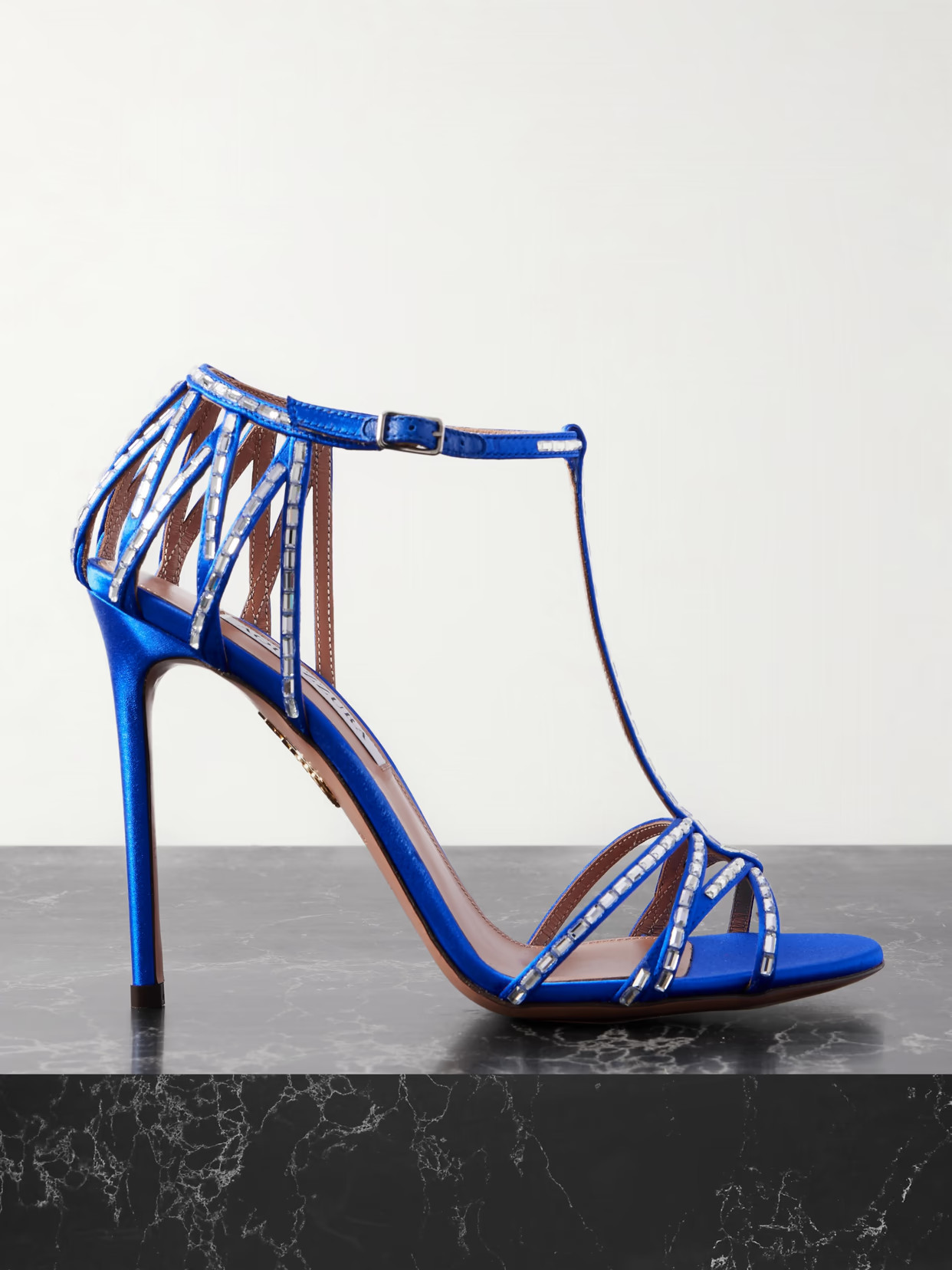 Aquazzura - Forever More 110 Crystal-embellished Satin Sandals - Blue | NET-A-PORTER (US)